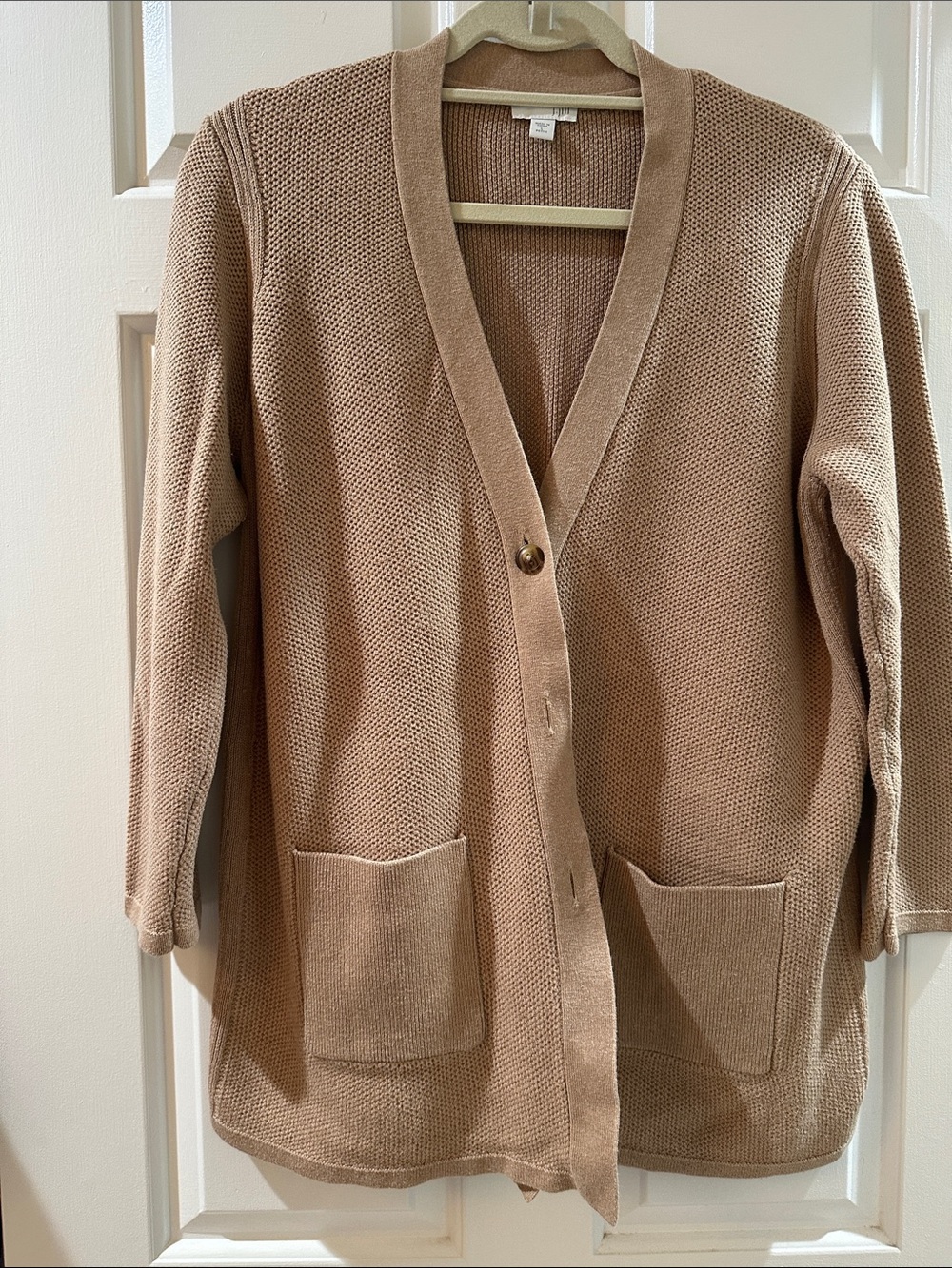 Women's Light Tan Open Knit Cardigan Sweater